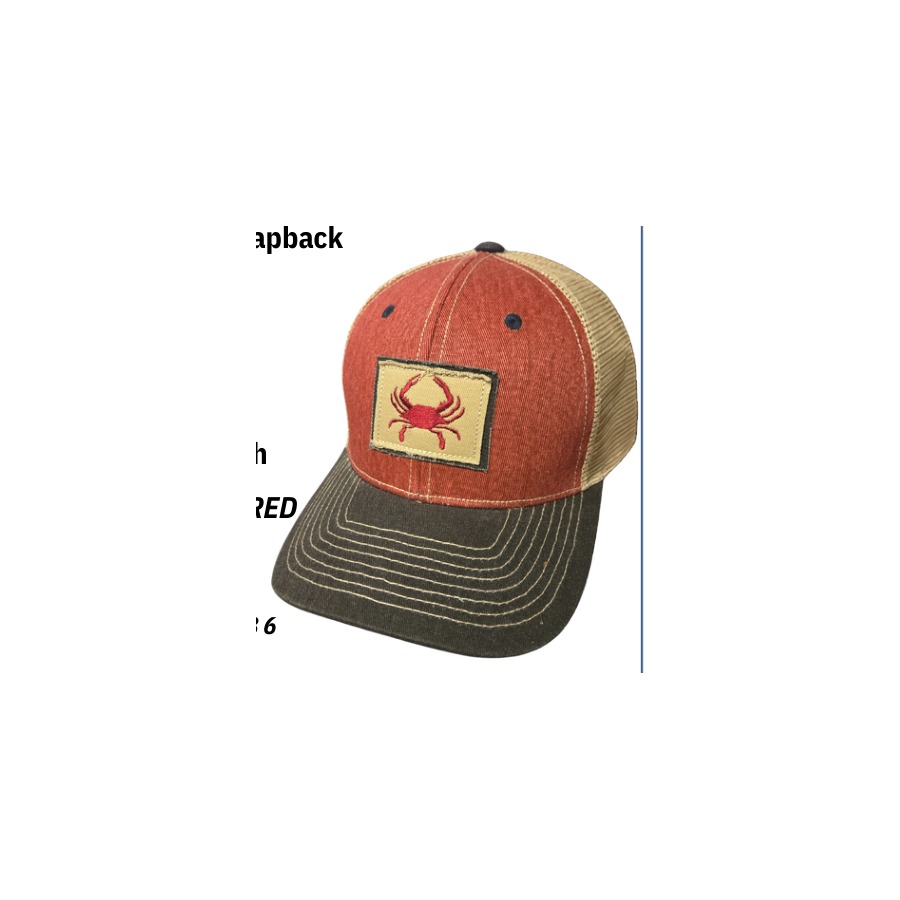 [10348] RED CRAB PATCH SMOOTH COTTON HAT W/ TAN MESH BACK & SNAPBACK (BLACK ACCENTS)
