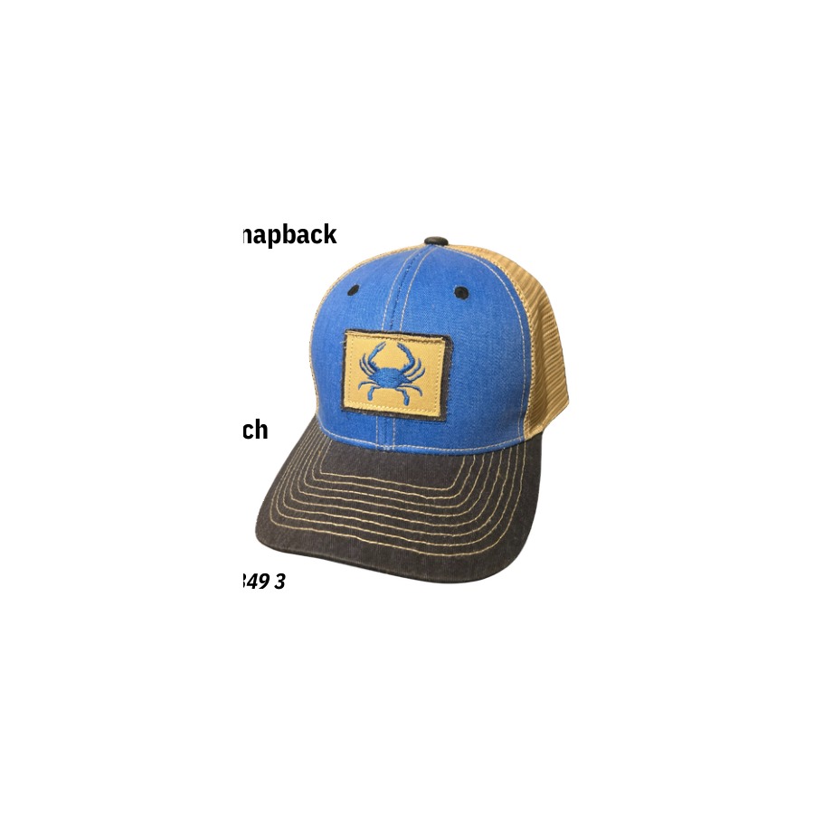 [10349] BLUE CRAB PATCH SMOOTH COTTON HAT W/ TAN MESH BACK & SNAPBACK (NAVY ACCENTS)