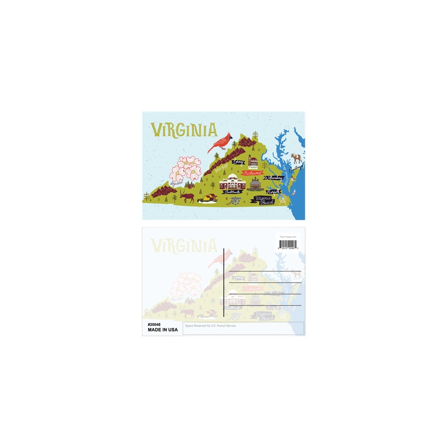 [20048] POSTCARD VIRGINIA STATE MAP ART