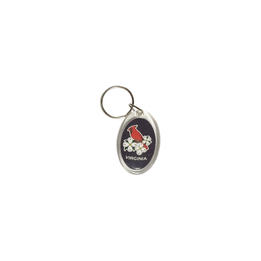 KEYRING LUCITE VA CARDINAL & FLOWER OVAL
