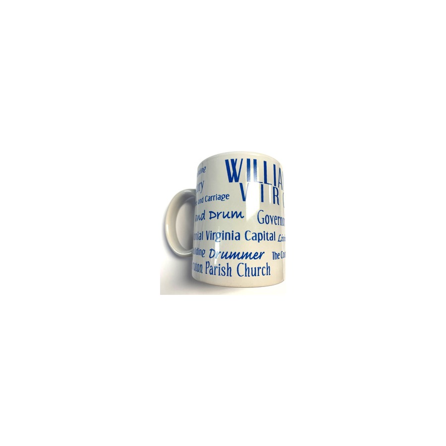 WHITE MUG (BLUE IMPRINT) WILLIAMSBURG TYPE WRAP WB