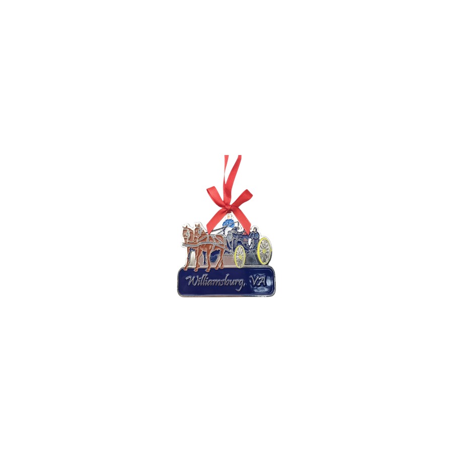 METAL ALLOY ORNAMENT WB HORSE & CARRIAGE