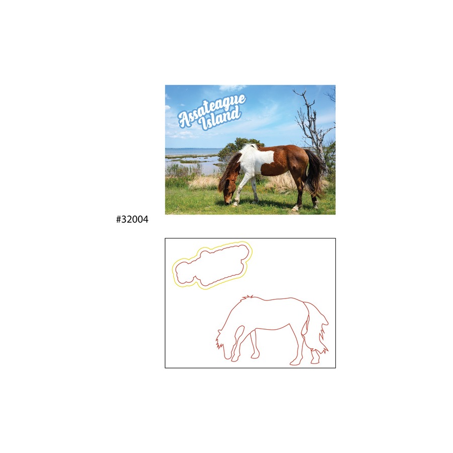 AI HORSE TREE WATER PVC EMBOSSED MAGNET/ GOLD HIGHLIGHTS