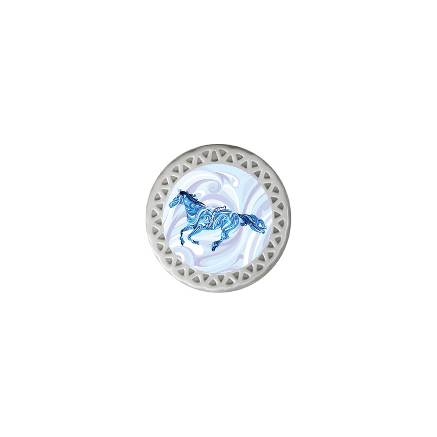 AI SWIRL HORSE BLUE 33382. ORNAMENT 3" SUB.