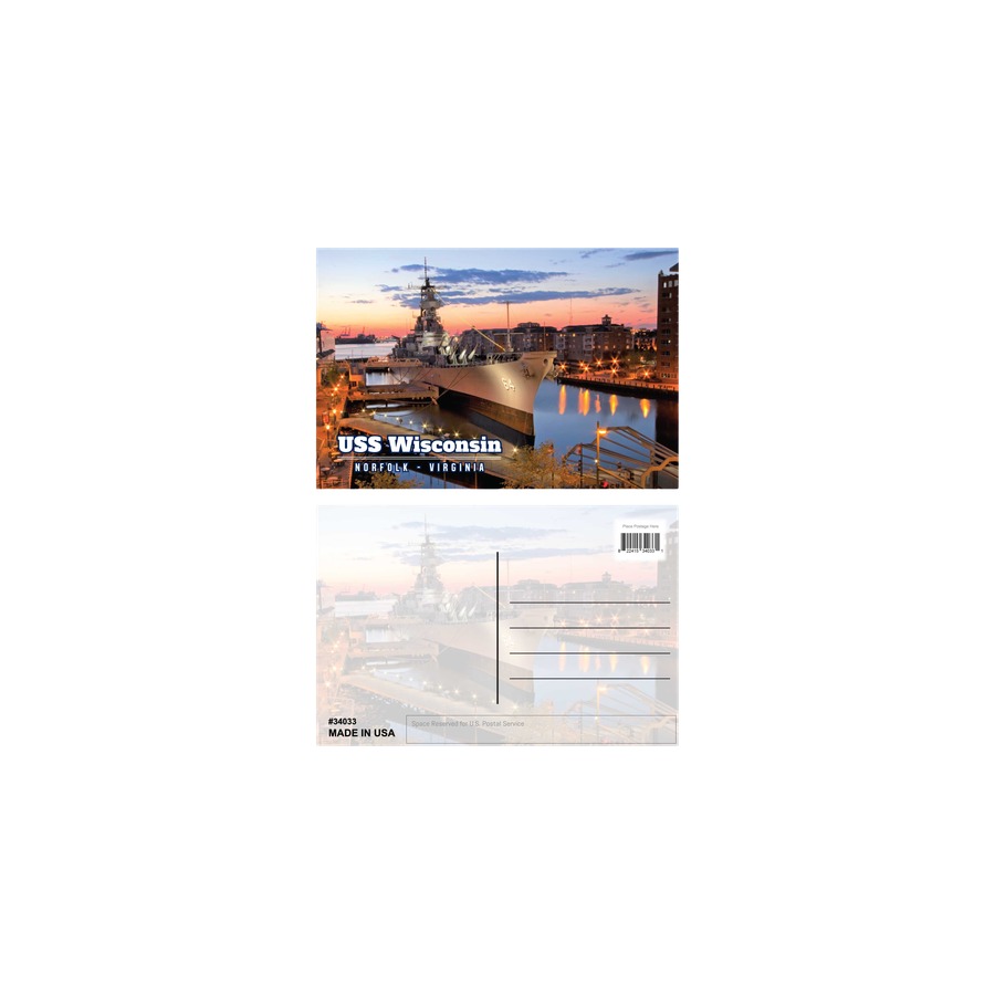 [34033] POSTCARD NORFOLK USS WISCONSIN AT NIGHT