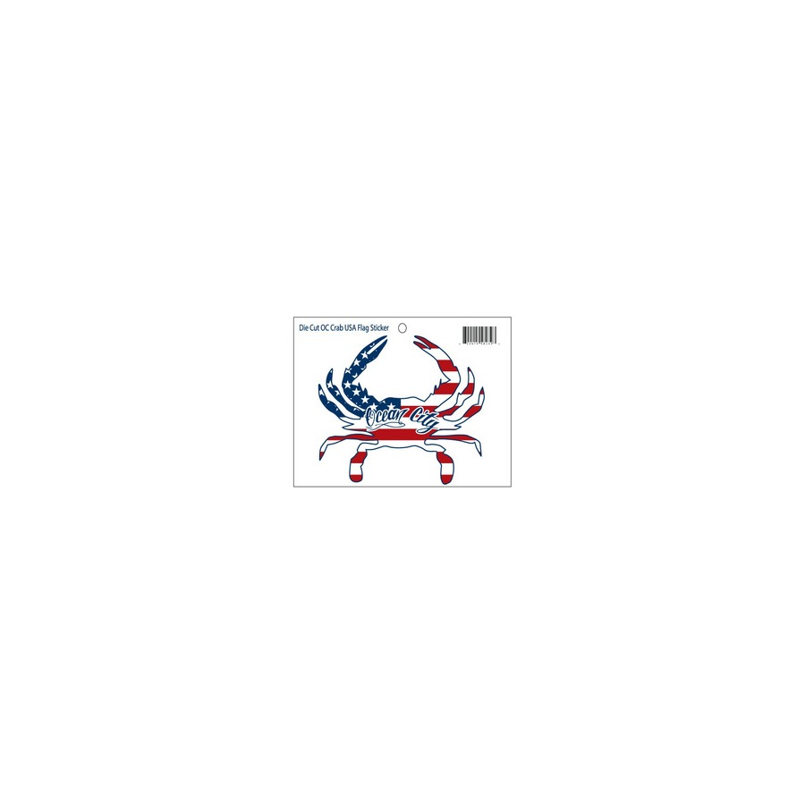 [58039] DIE CUT STKR USA CRAB FLAG OCEAN CITY