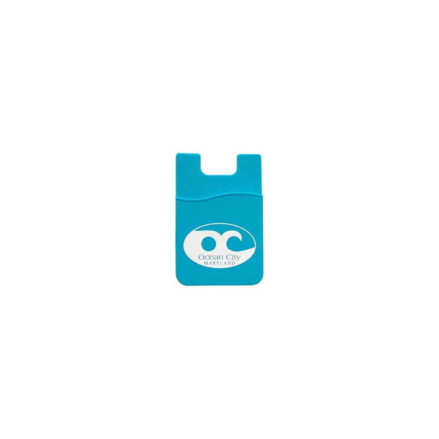 [58069] SKY BLUE SILICONE PHONE CARD HOLDER OC WAVE OVAL (WHITE IMPRINT)