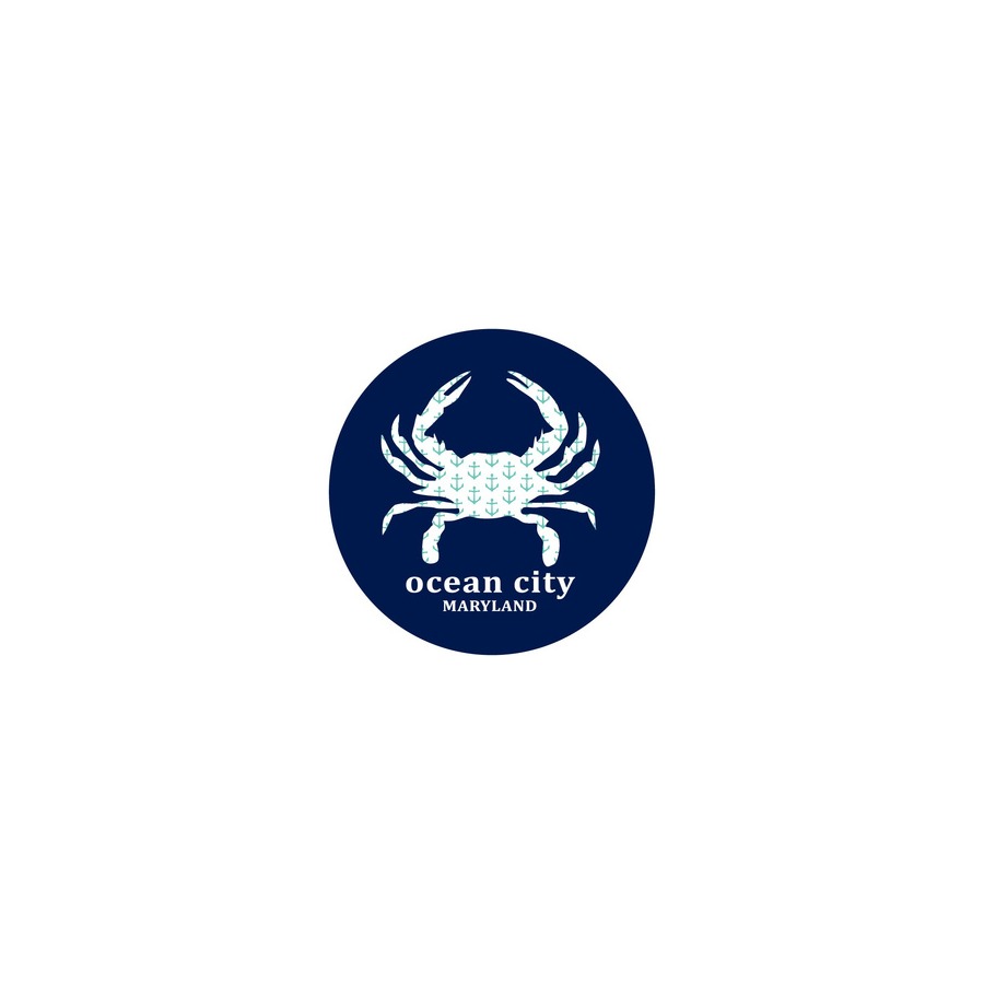 OC CRAB ANCHOR PATTERN TEAL/NAVY 5" ROUND STICKER W/ BAG