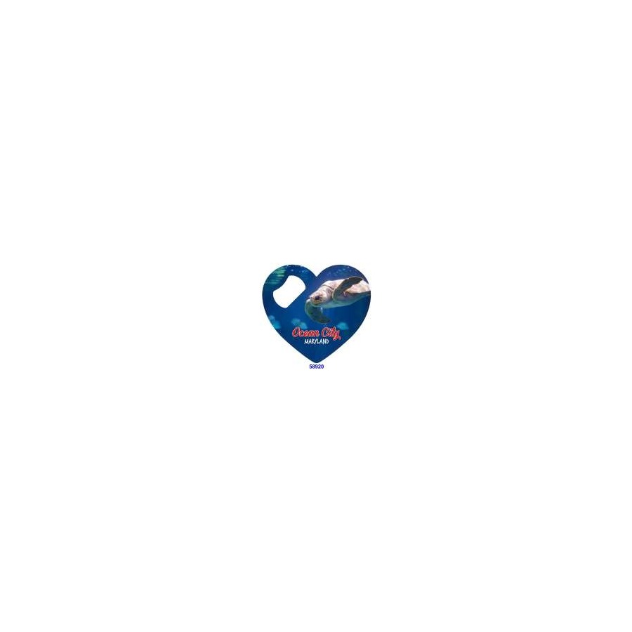 [58920] TURTLE OCEAN CITY MD HEART MAGNET BOTTLE OPENER METAL