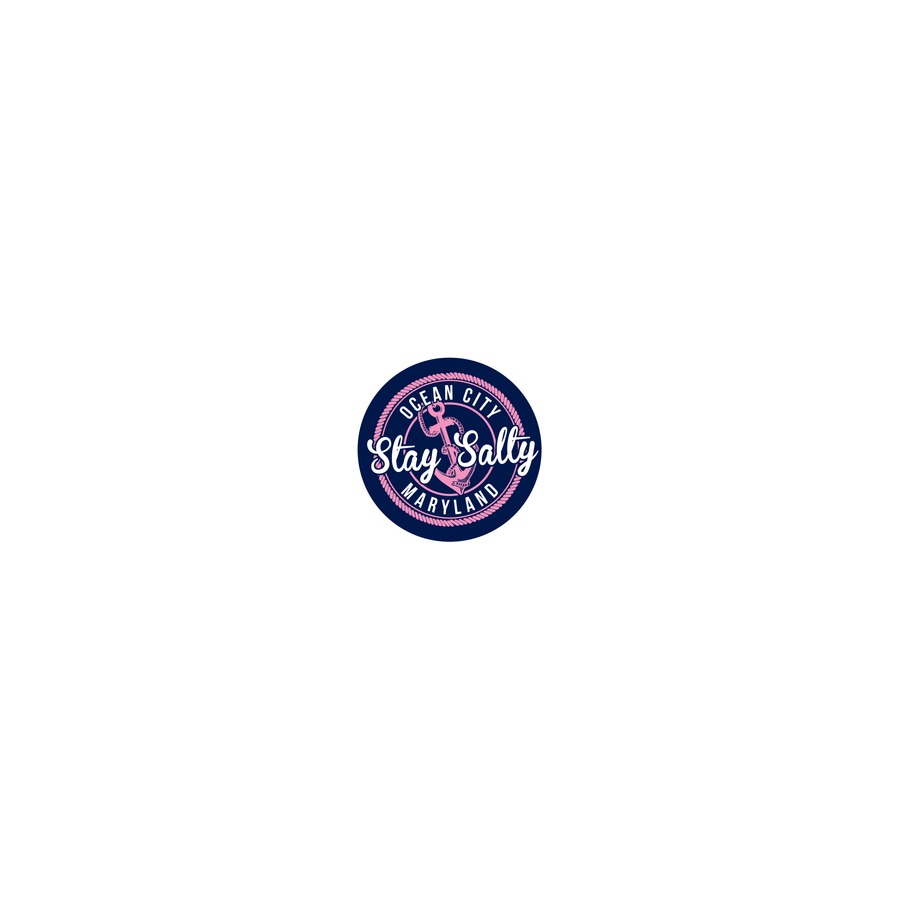 OC STAY SALTY PINK/NAVY ANCHOR 5" ROUND STICKER W/ BAG