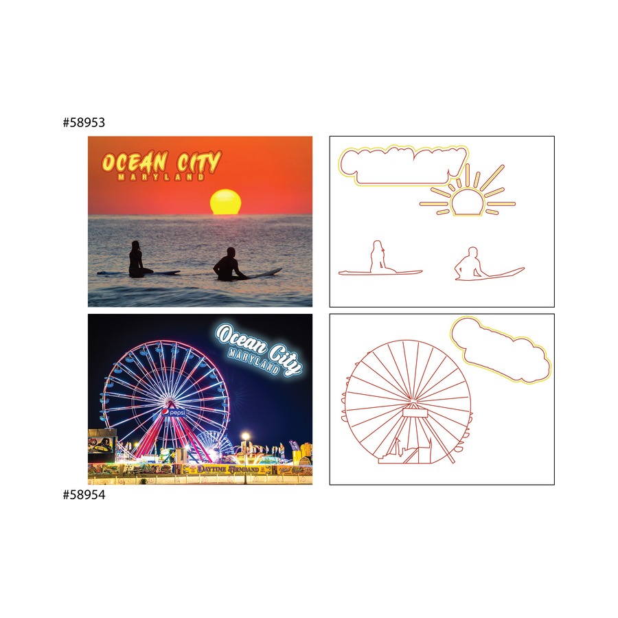 [58953] OC SURFERS SUNSET PVC EMBOSSED MAGNET W/ GOLD HIGHLIGHT
