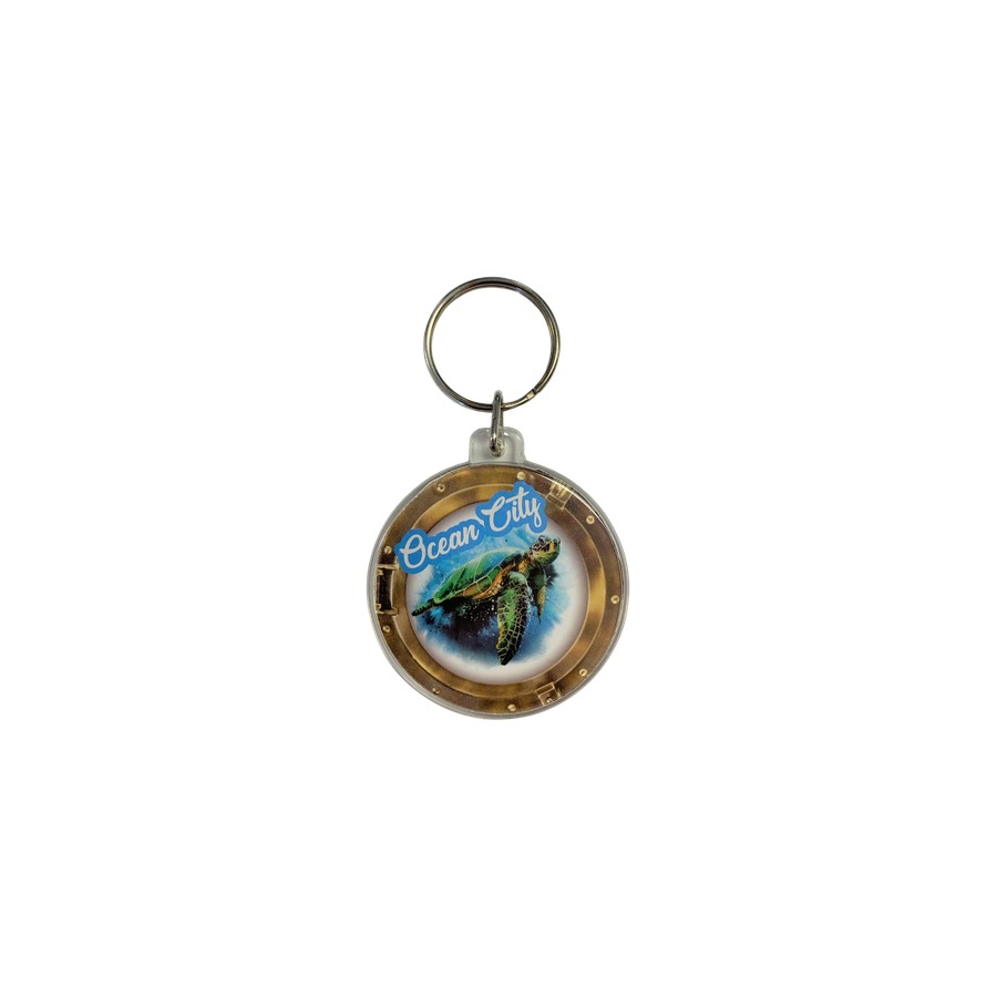 LUCITE KEYRING OC TURTLE PORTHOLE CIRCLE