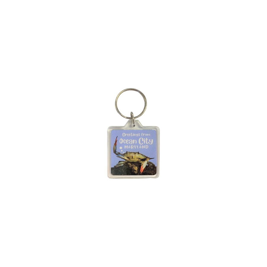 LUCITE KEYRING OC WAVING CRAB SQUARE