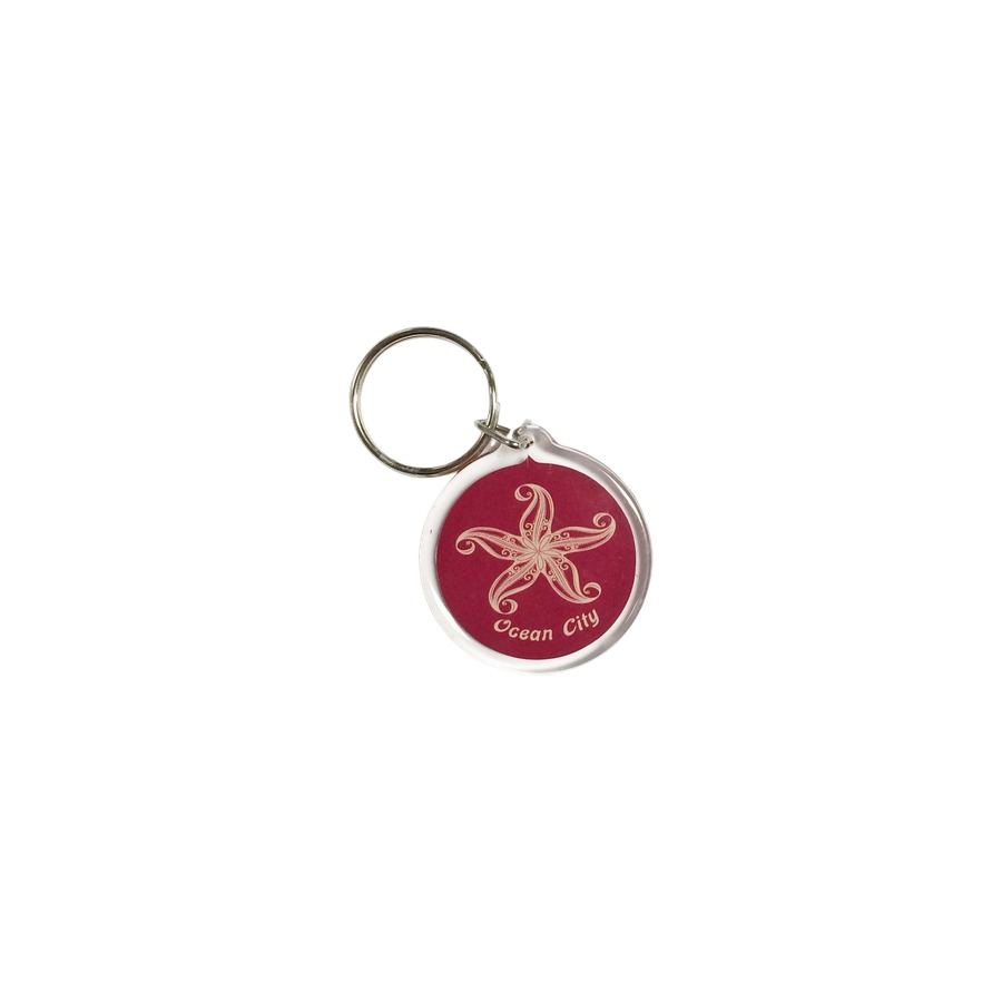 LUCITE KEYRING OC STARFISH ROUND