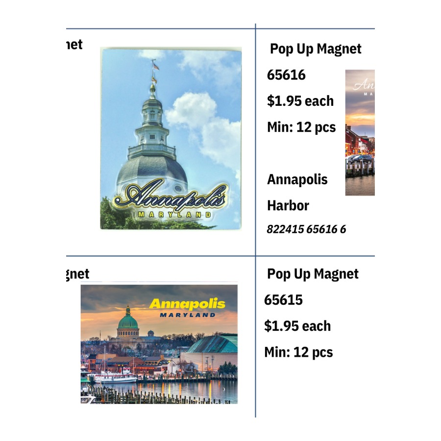 [65608] PVC EMBOSSED MAGNET ANNAPOLIS DOME W/ GOLD HIGHLIGHTS