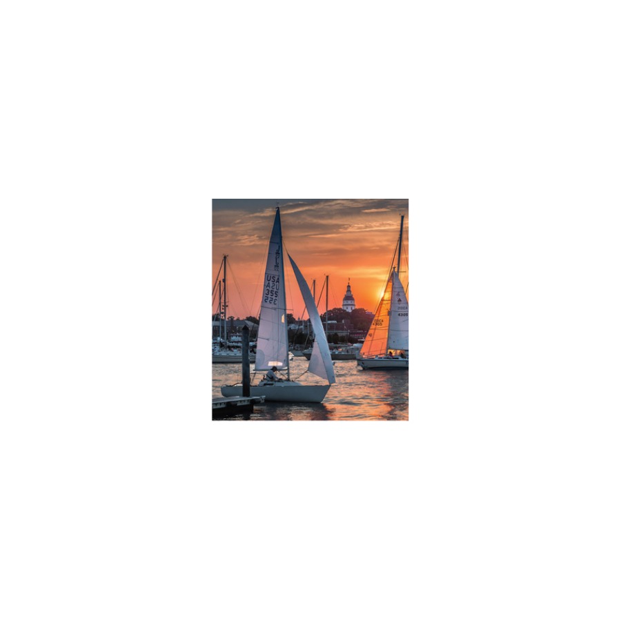 PVC EMBOSSED MAGNET ANNAPOLIS SUNSET SAILBOATS W/ GOLD HIGHLIGHTS