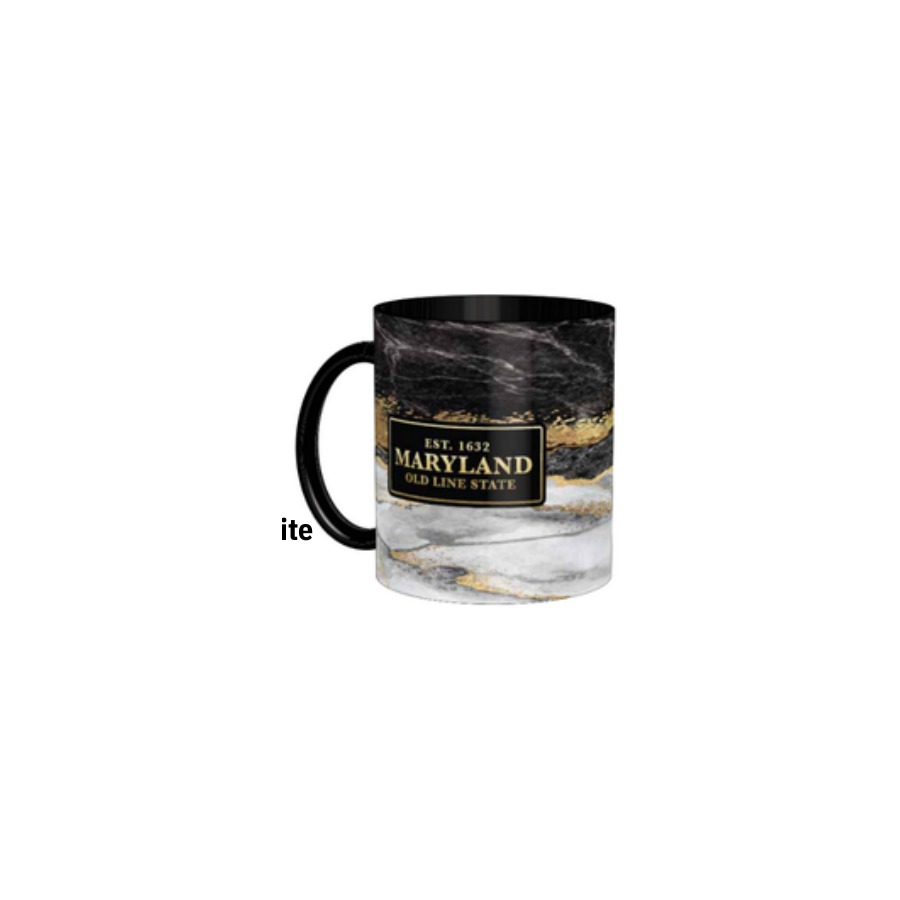[66281] MARYLAND BLACK/WHITE MARBLE GOLDMINE MUG 11OZ