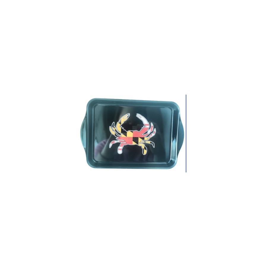 [66312] SMALL METAL TRAY MD CRAB FLAG BLACK 8"x5"