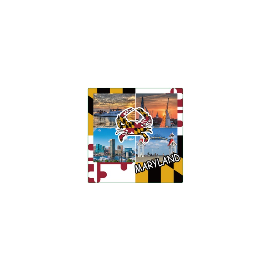MARYLAND CRAB FLAG SQUARE 2-LEVEL DECO MAGNET