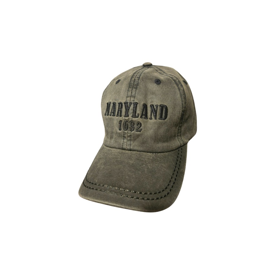 [66351] BLACK MARYLAND TEXT WAXED HAT W/ METAL ADJUSTER