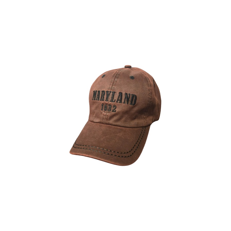 BURGUNDY MARYLAND TEXT WAXED HAT W/ METAL ADJUSTER
