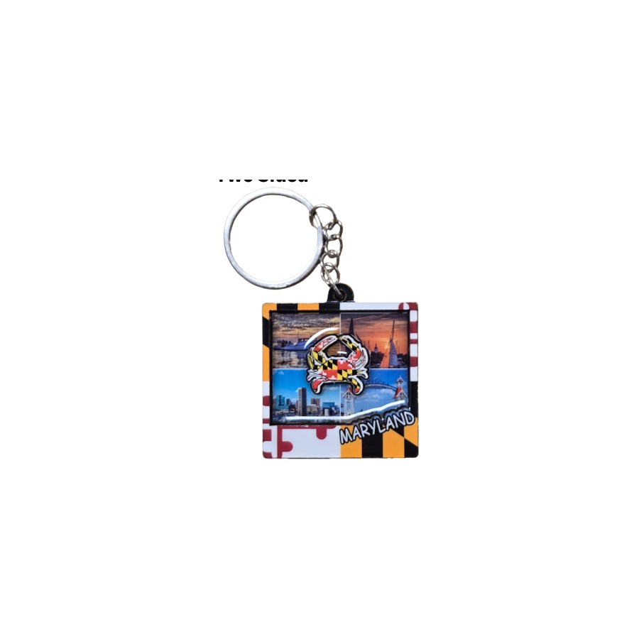 MARYLAND CRAB FLAG SQUARE 2-LEVEL DECO KEYRING
