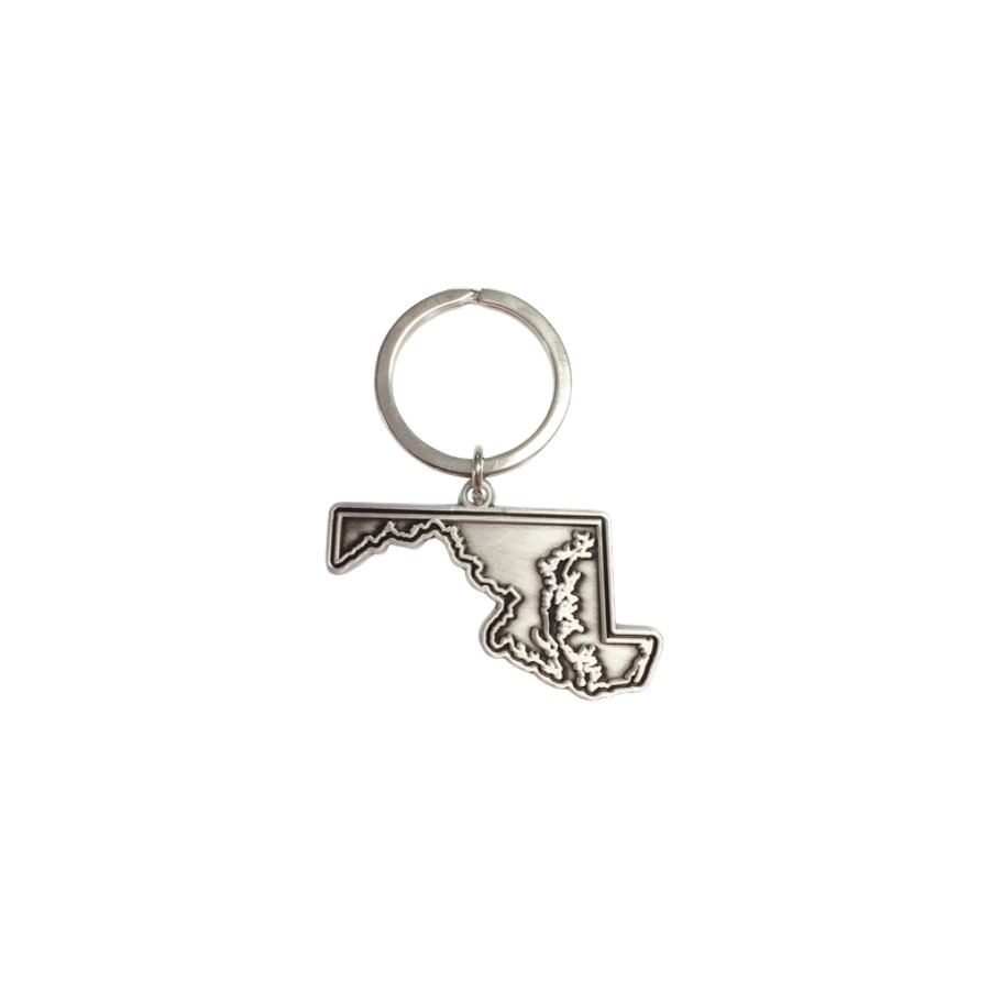MD STATE OULTINE ZINC ALLOY METAL KEYRING SILVER