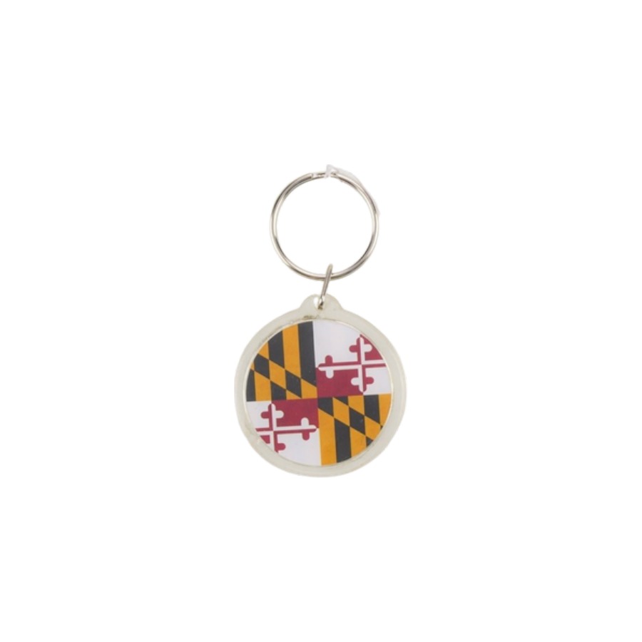 LUCITE KEYRING MD FLAG ROUND