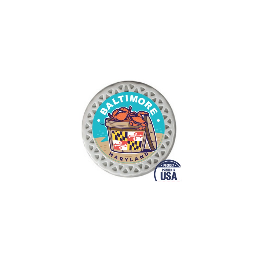 [66913] BALTIMORE CRAB BUSHEL MD FLAG PORC. ORNAMENT 3" SUB.