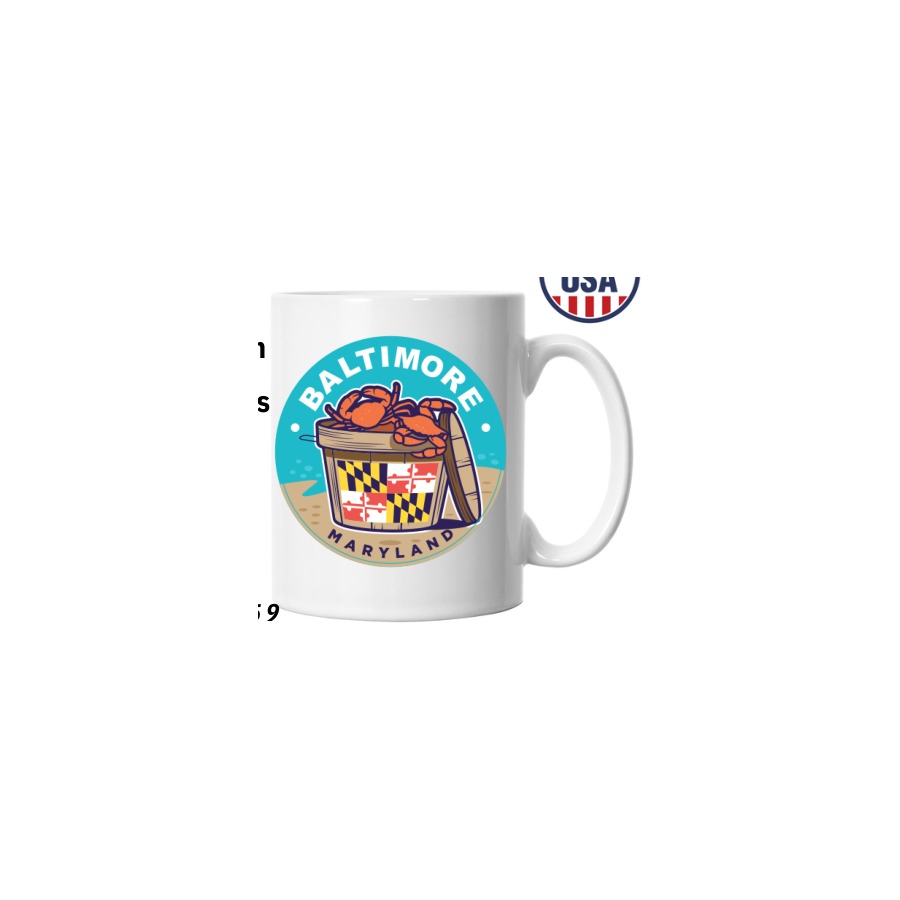 [66915] 11OZ MUG FULL WRAP BALTIMORE CRAB BUSHEL MD FLAG