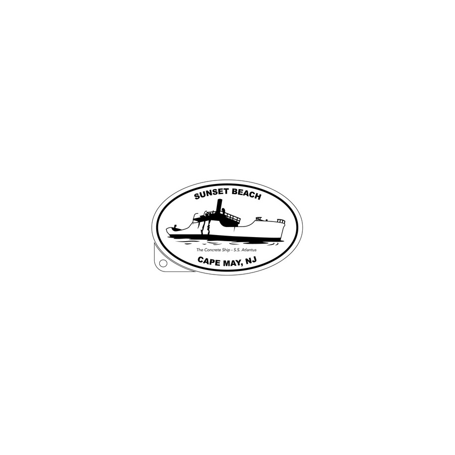 [76075] OVAL STICKER CAPE MAY NJ CONCRETE SHIP SS ATLANTUS 4X6 B/W