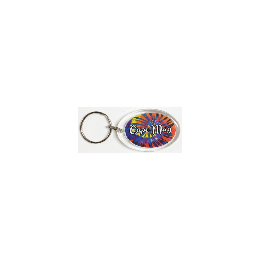 [76698] LUCITE KEYRING CAPE MAY TIE DYE OVAL