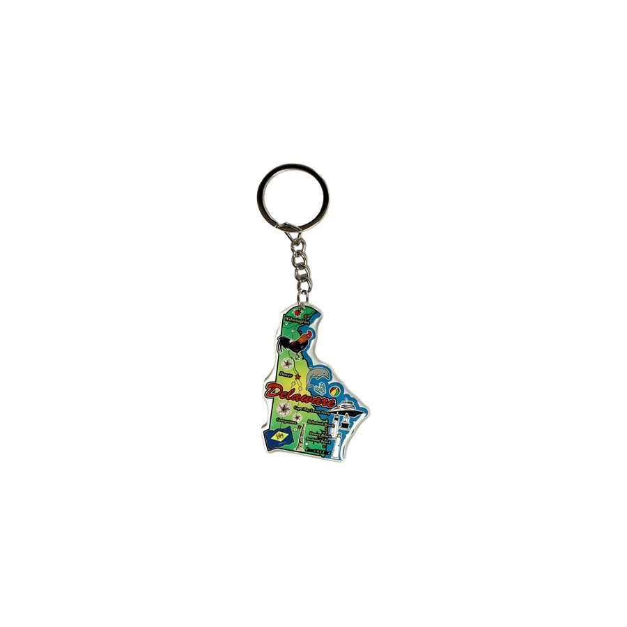DELAWARE STATE OUTLINE COLLAGE EPOXY DIE CUT KEYRING DE