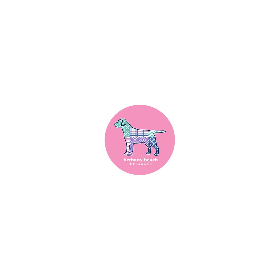 BB DE PINK DOG PATTERN 5" ROUND STICKER W/ BAG