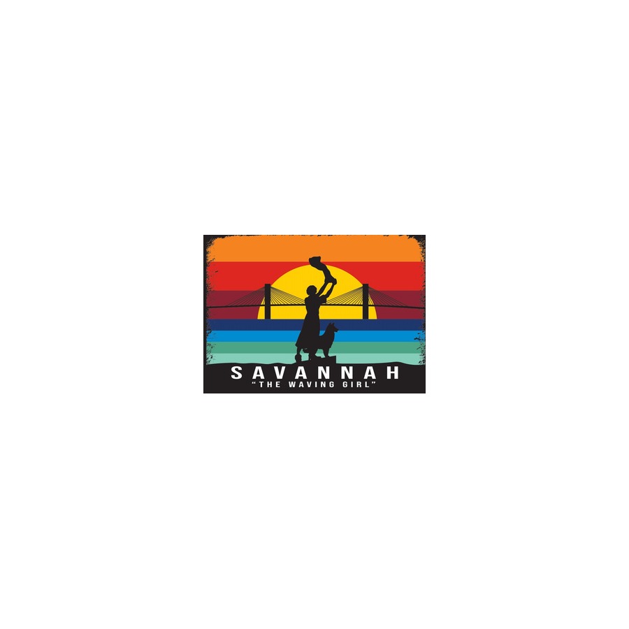 SUNSET SAVANNAH WAVING GIRL / BRIDGE 2X3 METAL MAGNET