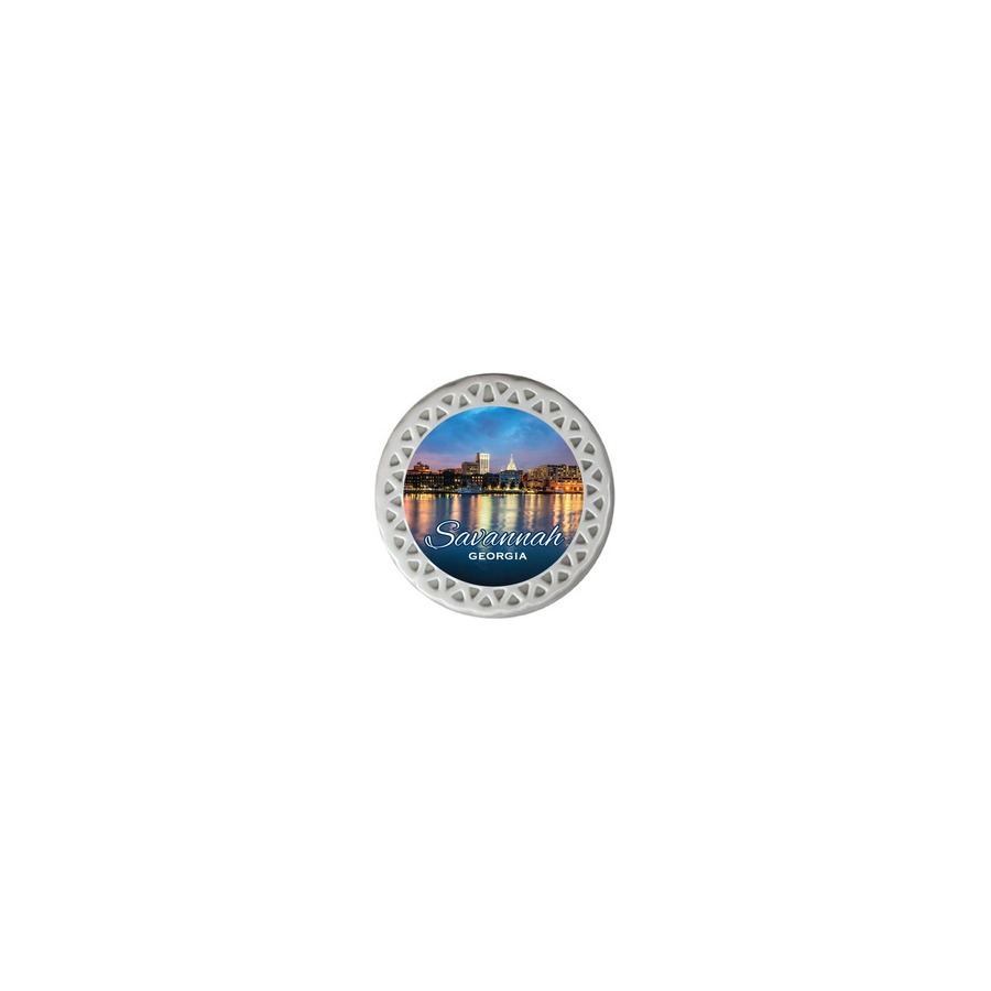 [86329] SAVANNAH NIGHT SKYLINE PORC. ORNAMENT 3" SUB.