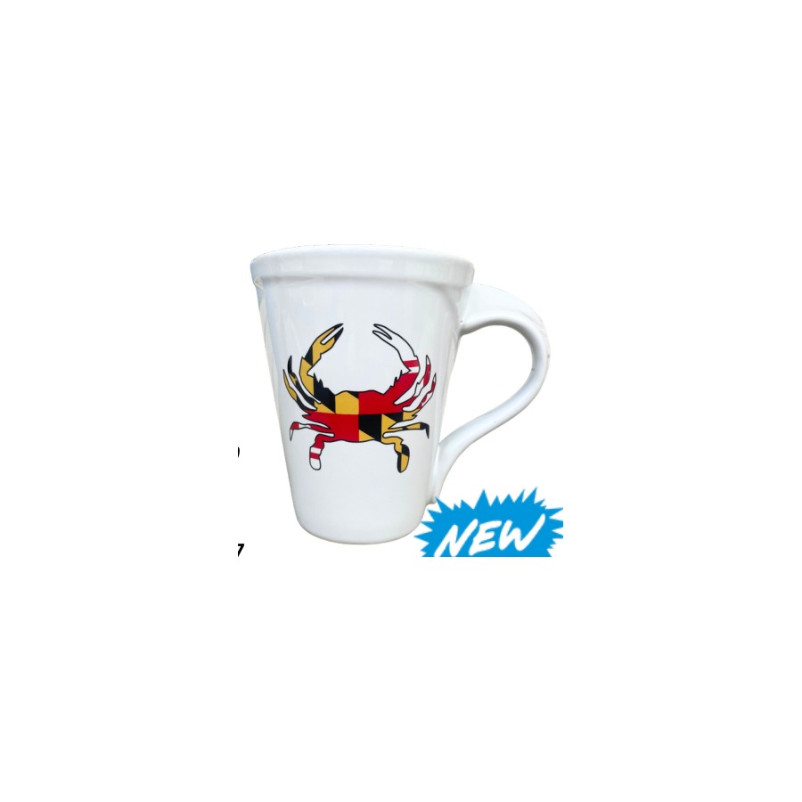 [66328] 15oz PLUME HANDLE WHITE MUG MD CRAB FLAG