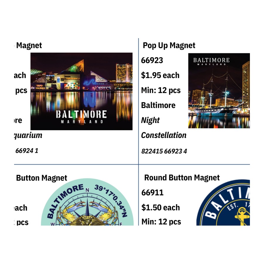 [66923] NIGHT BMORE INNER HARBOR - CONSTELLATION, TRADE CTR PVC EMBOSSED MAGNET W/ GOLD HIGHLIGHTS